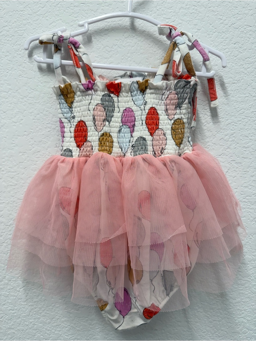 Angel Dear White Smocked Bamboo Dress with Multicolor Balloon Print